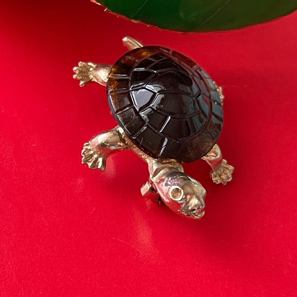 VINTAGE Brooch,Gold and Brown Turtle Brooch - Picture 5 of 8